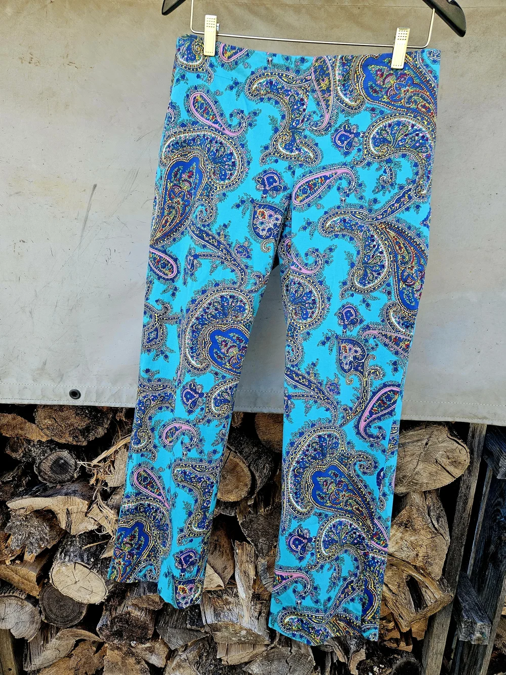 Talbots Turquoise Paisley Stretch Cigarette SKINNY Pants Cotton Sz. 6 - Picture 4 of 7
